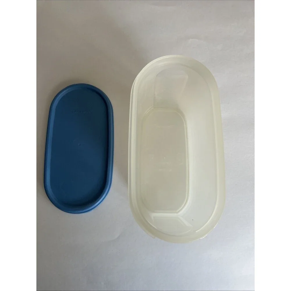 Vintage Tupperware Modular mate 4 3/4 Cup 1612-13 Clear Plastic 1616-20 Blue Lid